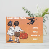  kinderen van het Halloween-feest met heks Kaart (Staand voorkant)