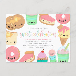 Kinderen van kleurrijke Kawaii Sweet Elements Birt Uitnodiging Briefkaart