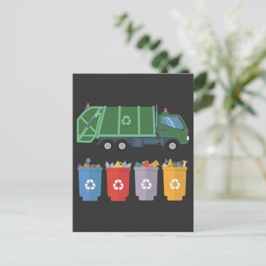 Kinderen van vuilniswagen recyclen afval briefkaart (Staand voorkant)