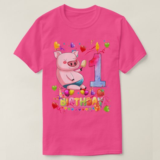 Kinderen Varkentje Verjaardagsfeestje 1 Jaar Oude  T-shirt (Design voorkant)
