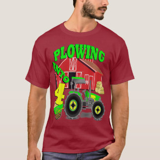 Kinderen Verjaardag 4 jaar oude tractoren schuur v T-shirt