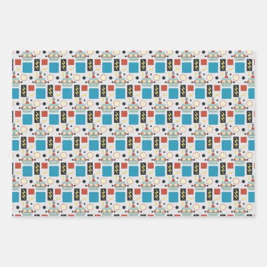 Kinderen Verjaardag Antiek robotpatroon Inpakpapier Vel (Voorkant 3)