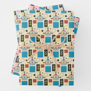 Kinderen Verjaardag Antiek robotpatroon Inpakpapier Vel