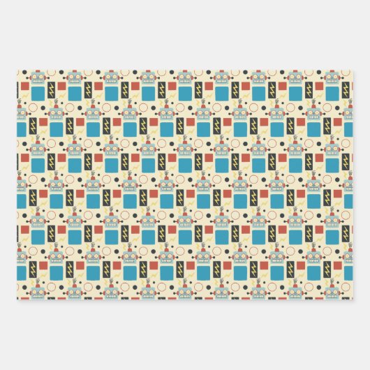 Kinderen Verjaardag Antiek robotpatroon Inpakpapier Vel (Voorkant)