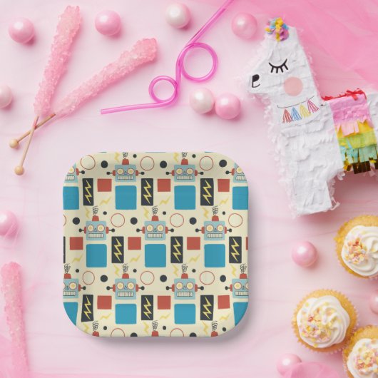 Kinderen Verjaardag Antiek robotpatroon Papieren Bordje (Feest)