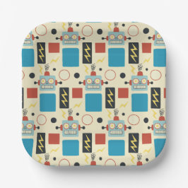 Kinderen Verjaardag Antiek robotpatroon Papieren Bordje