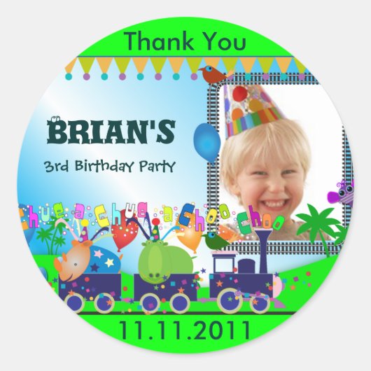 Kinderen Verjaardag Bedankt S: Train Ronde Sticker (Voorkant)