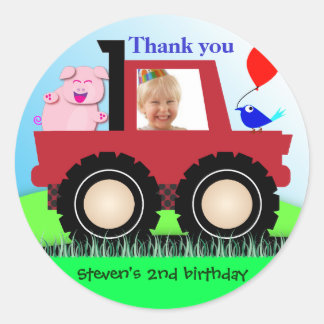 Kinderen Verjaardag Dank u Stickers: Boer truck Ronde Sticker