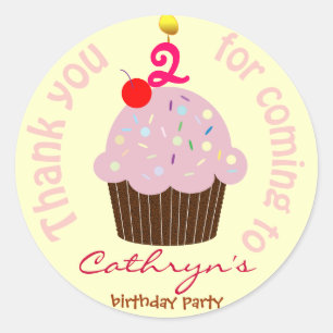 Kinderen Verjaardag Dank u Stickers: Cup Cake Ronde Sticker