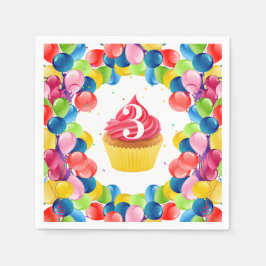 Kinderen verjaardag ELKE LEEFTIJD cupcake ballonne Servet