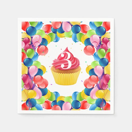 Kinderen verjaardag ELKE LEEFTIJD cupcake ballonne Servet (Voorkant)