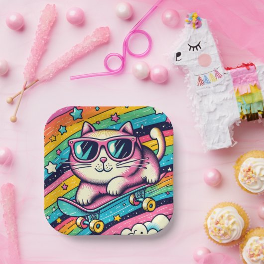 Kinderen Verjaardag Feest Kat Cartoon Papieren Bordje (Feest)