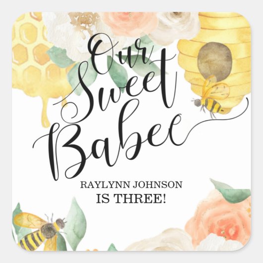 Kinderen Verjaardag, Honey Bee, Bee thema Papier B Vierkante Sticker (Voorkant)