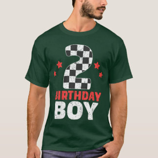 Kinderen Verjaardag Jongen 2 Twee Racing Vlag 2e V T-shirt