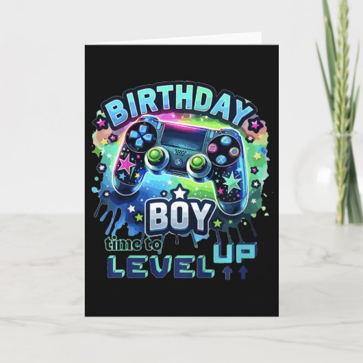 Kinderen Verjaardag Jongen Level Up Gamer Controll Kaart (Voorkant)