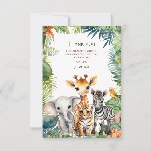Kinderen Verjaardag Jungle Safari Dieren voor Jong Bedankkaart (Voorkant)