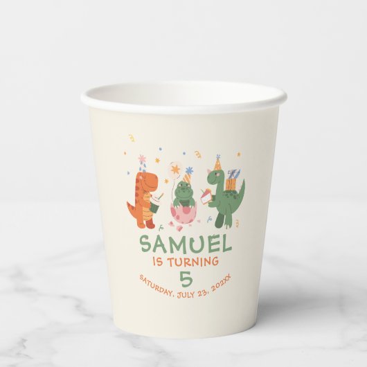 Kinderen Verjaardag Kleurrijke Kinderachtige Dinos Papieren Bekers (Achterkant)