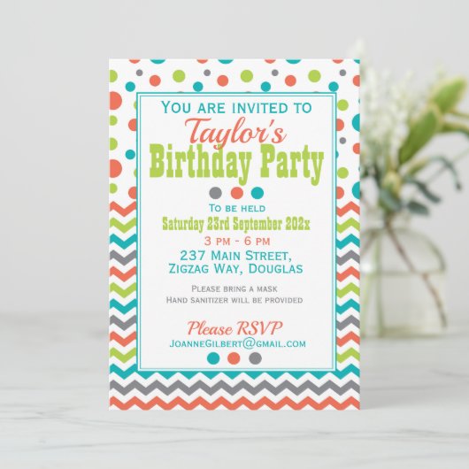 Kinderen Verjaardag Kleurrijke Polka Dot ZigZag Kaart (Staand voorkant)