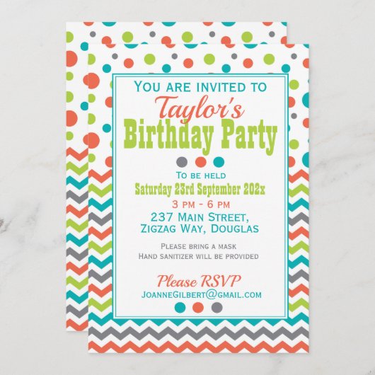 Kinderen Verjaardag Kleurrijke Polka Dot ZigZag Kaart (Voorkant / Achterkant)