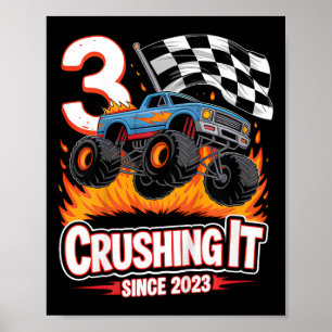 Kinderen Verjaardag Monster Truck 3 Jaar Oude Jong Poster