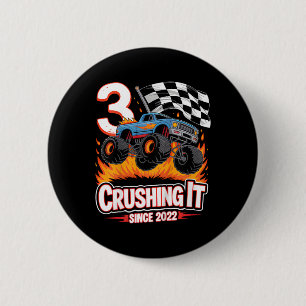 Kinderen Verjaardag Monster Truck 3 Jaar Oude Jong Ronde Button 5,7 Cm