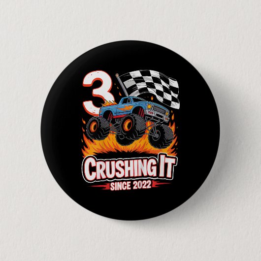 Kinderen Verjaardag Monster Truck 3 Jaar Oude Jong Ronde Button 5,7 Cm (Voorkant)