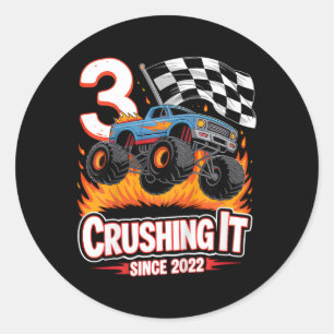 Kinderen Verjaardag Monster Truck 3 Jaar Oude Jong Ronde Sticker