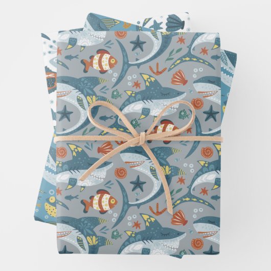 Kinderen Verjaardag Ocean Zee Shark Fish Favoriete Inpakpapier Vel (In situ)