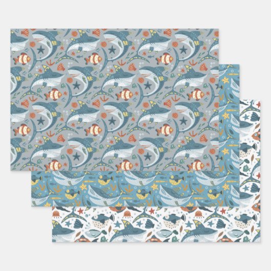 Kinderen Verjaardag Ocean Zee Shark Fish Favoriete Inpakpapier Vel (Set)