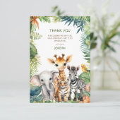 Kinderen Verjaardag Oerwoud Safari Dieren voor Jon Bedankkaart (Staand voorkant)