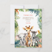 Kinderen Verjaardag Oerwoud Safari Dieren voor Mei Bedankkaart (Voorkant)