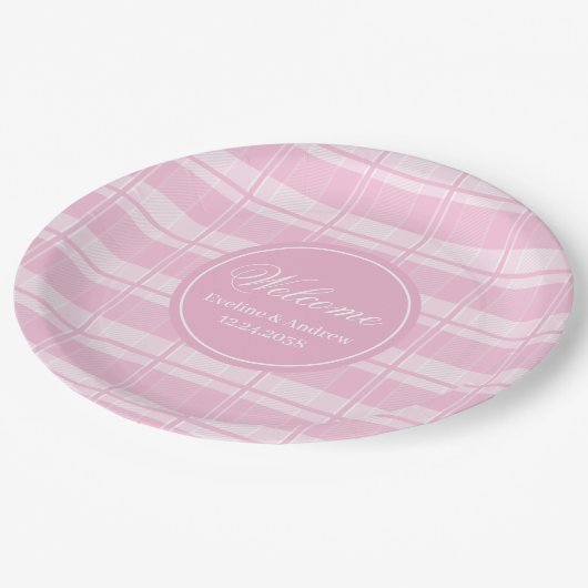 Kinderen Verjaardag Papieren Borden Roze Plaid Cus Papieren Bordje (Gekanteld)