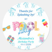 Kinderen Verjaardag Pool Party Favoriet Dank u Ronde Sticker (Voorkant)