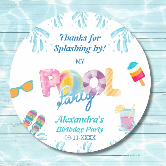 Kinderen Verjaardag Pool Party Favoriet Dank u Ronde Sticker