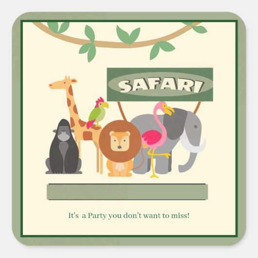 Kinderen Verjaardag Safari Square Sticker (Voorkant)