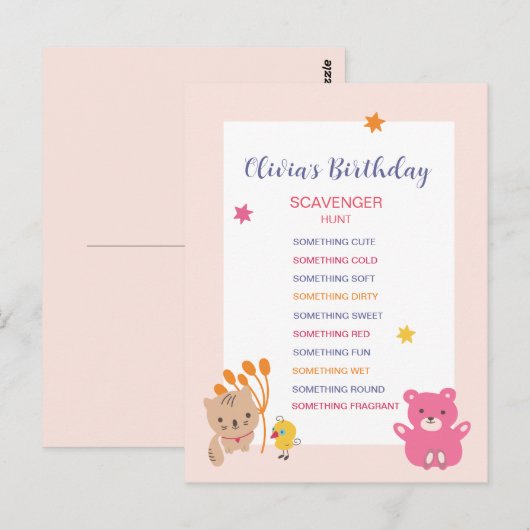 Kinderen Verjaardag Scavenger Hunt Spel Briefkaart (Voorkant / Achterkant)
