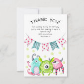 Kinderen Verjaardag Schattigee Monsters Bedankkaart (Voorkant)