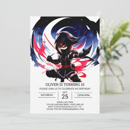 Kinderen Verjaardag Shuriken Ninja Adventure Kaart (Staand voorkant)