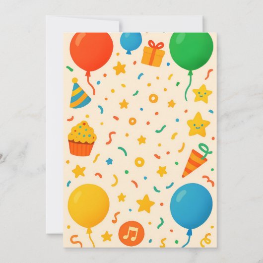 Kinderen Verjaardag Uitnodigen - Ballonnen & FunIn Kaart (Achterkant)