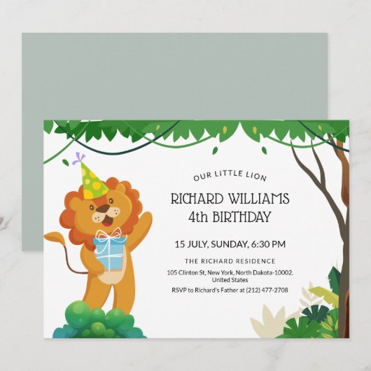 Kinderen Verjaardag Voor Leeuw Thema Verjaardag Vi Kaart (Voorkant / Achterkant)