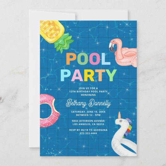 Kinderen Verjaardag Zomer Zwembad Party Kaart (Voorkant)