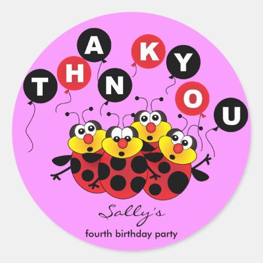 Kinderen verjaardagdank u sticker: Lady bugs Ronde Sticker (Voorkant)