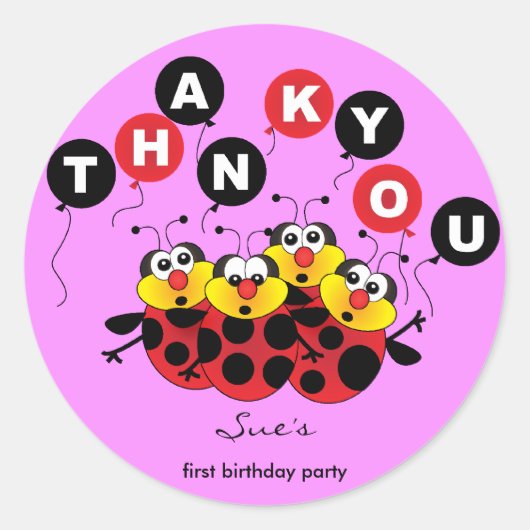 Kinderen verjaardagdank u sticker: Lady bugs Ronde Sticker (Voorkant)