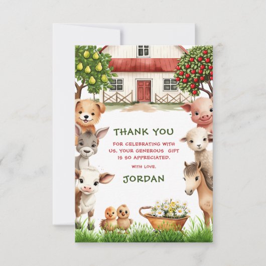 Kinderen Verjaardagsfeest Boerderij Dieren voor Jo Bedankkaart (Voorkant)
