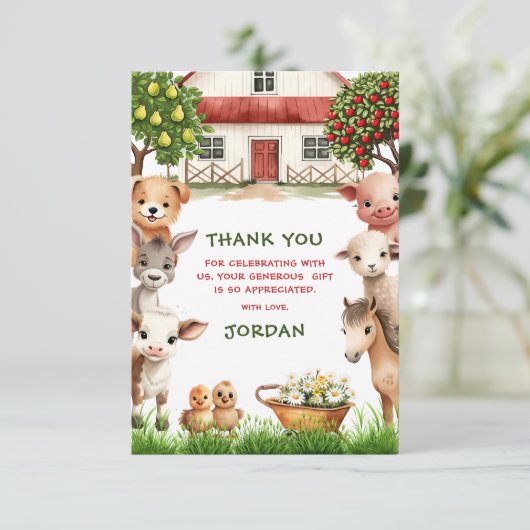 Kinderen Verjaardagsfeest Boerderij Dieren voor Jo Bedankkaart (Staand voorkant)