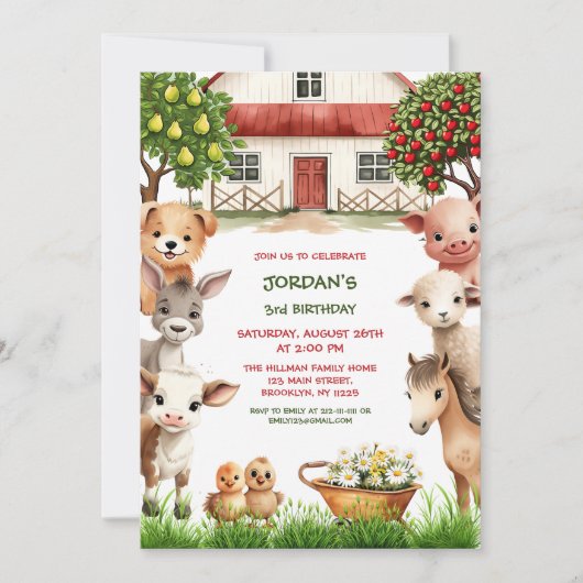 Kinderen Verjaardagsfeest Boerderij Dieren voor Jo Kaart (Voorkant)