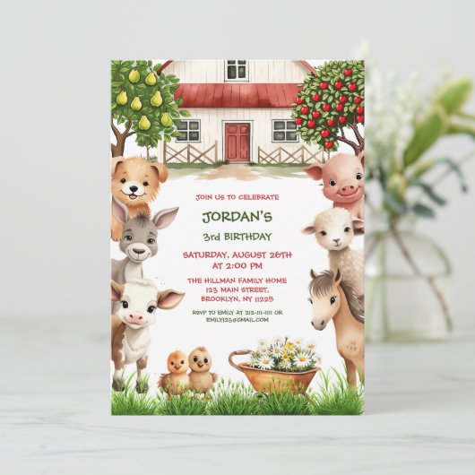 Kinderen Verjaardagsfeest Boerderij Dieren voor Jo Kaart (Staand voorkant)