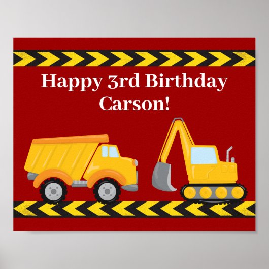 Kinderen Verjaardagsfeest Custom Red Trucks Poster (Voorkant)