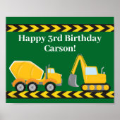 Kinderen Verjaardagsfeest Groene Bouw Trucks Poster (Voorkant)