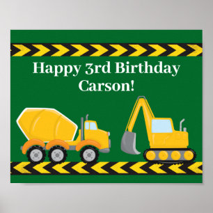 Kinderen Verjaardagsfeest Groene Bouw Trucks Poster